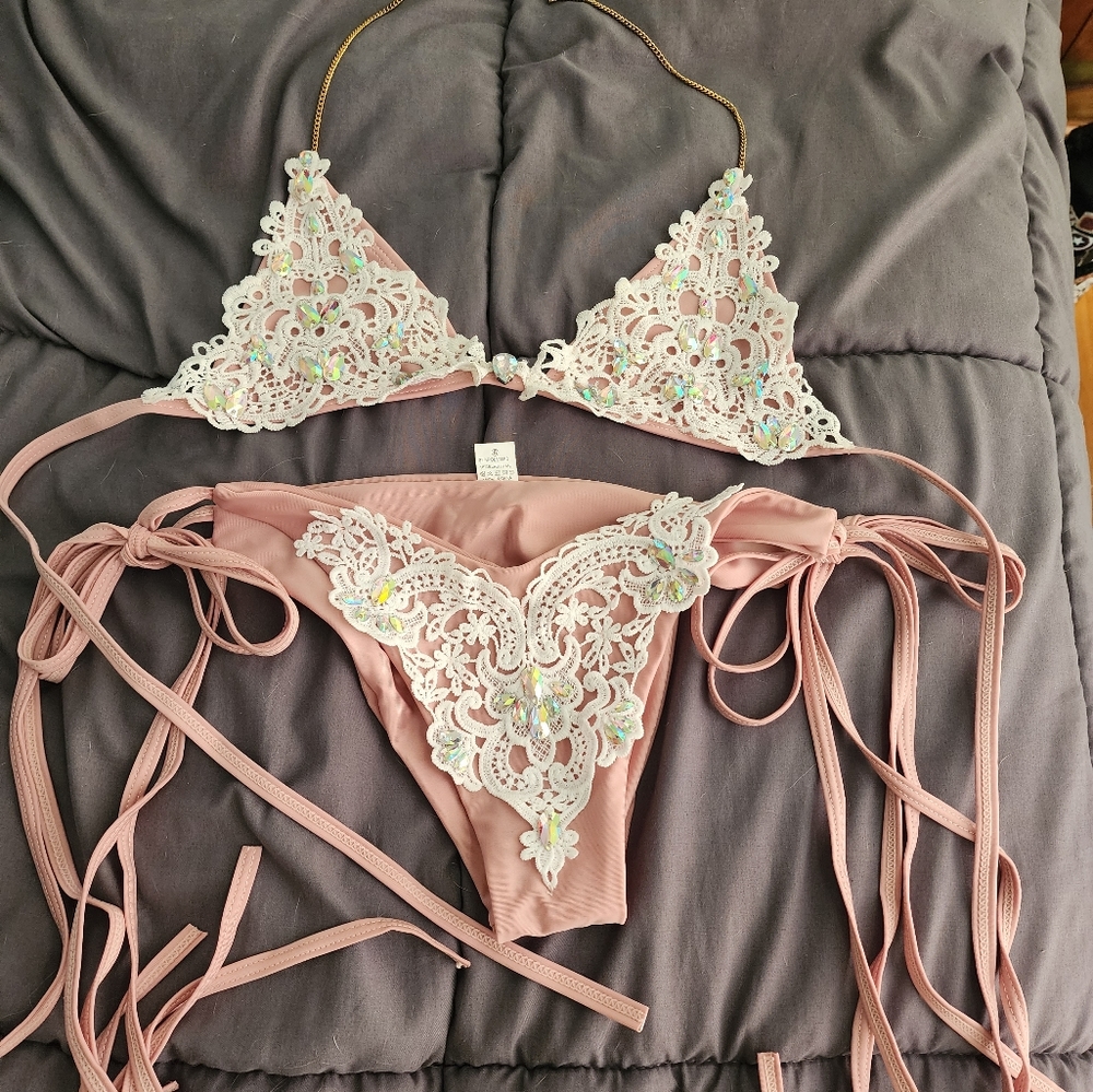 Mauve and lace bikini
